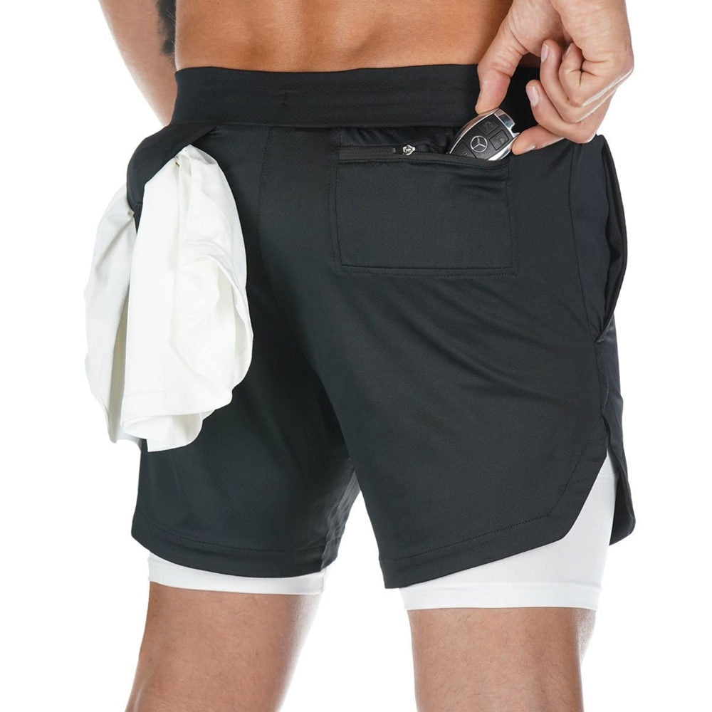 Men 2 in 1 Running Shorts Jogging Gym Fitness Training Quick Dry Beach Short Pants Male