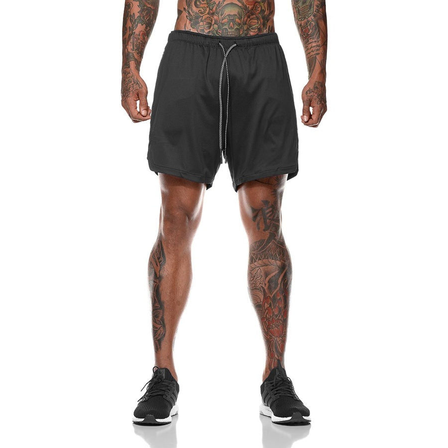 Men 2 in 1 Running Shorts Jogging Gym Fitness Training Quick Dry Beach Short Pants Male