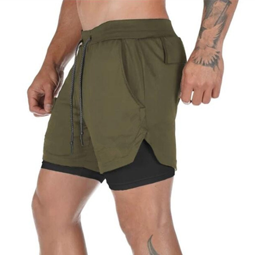 Men 2 in 1 Running Shorts Jogging Gym Fitness Training Quick Dry Beach Short Pants Male