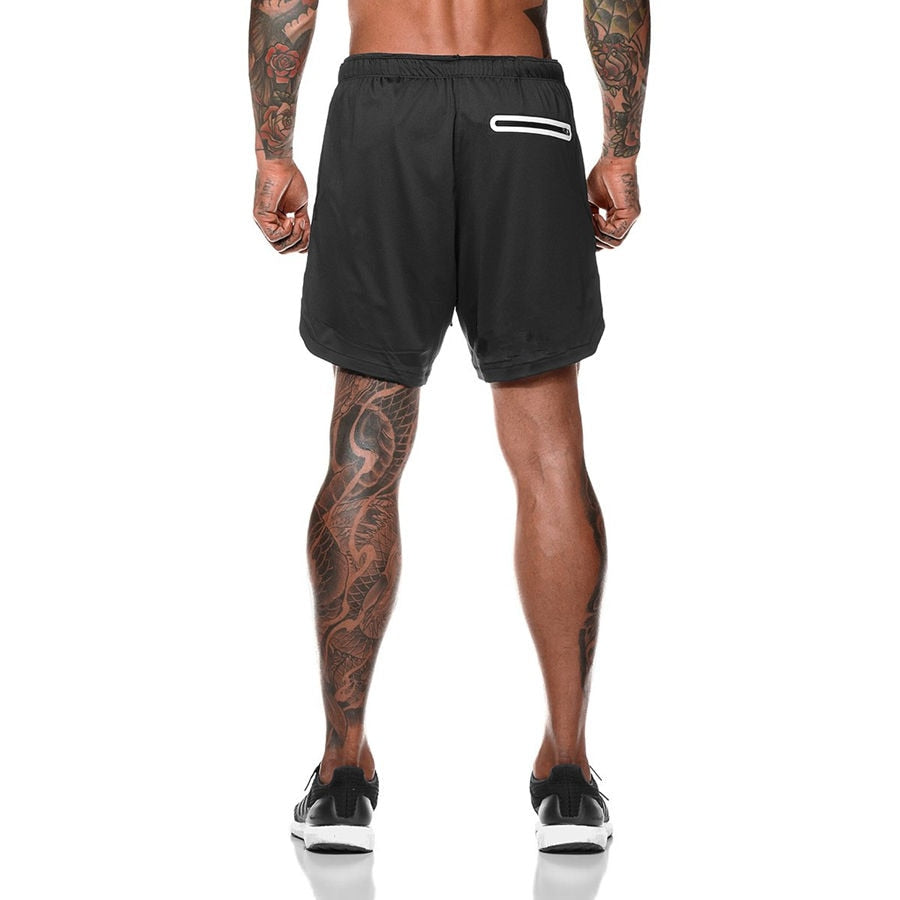 Men 2 in 1 Running Shorts Jogging Gym Fitness Training Quick Dry Beach Short Pants Male