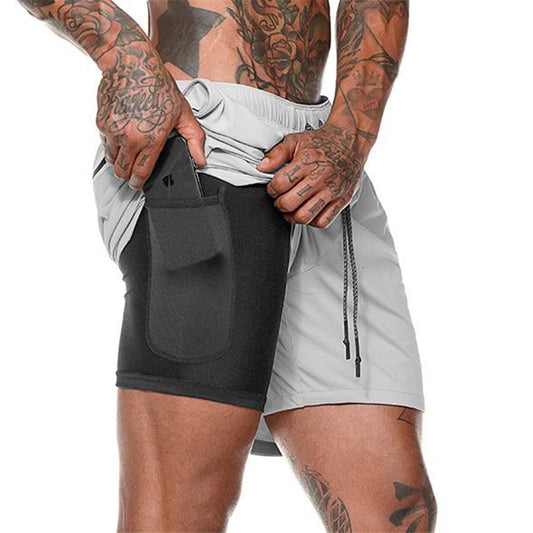 Men 2 in 1 Running Shorts Jogging Gym Fitness Training Quick Dry Beach Short Pants Male